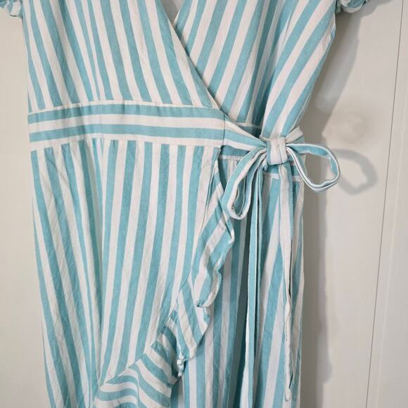 Draper James Wrap Dress Blue Green Ruffle Puff Sleeve Size XL - Picture 3 of 9